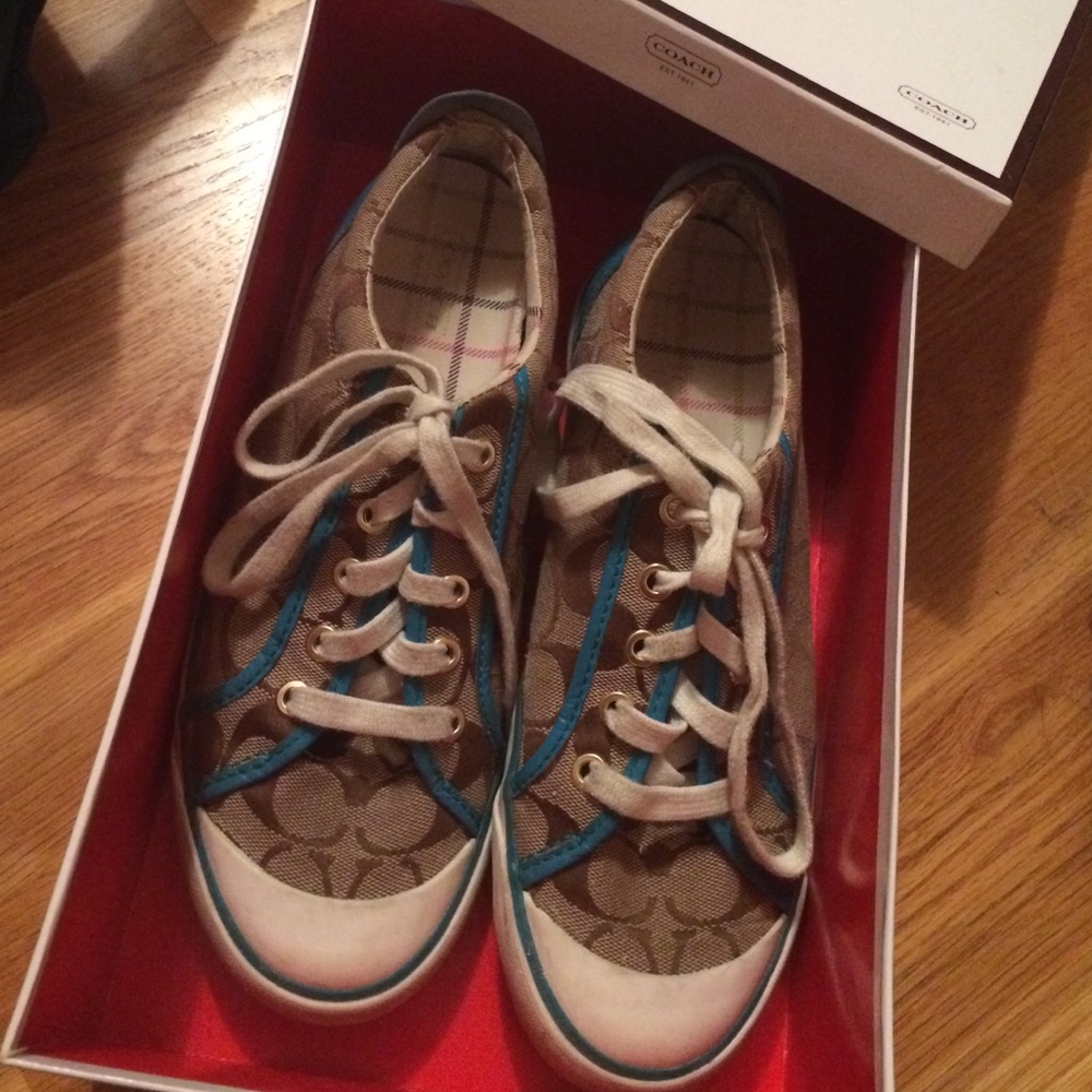 Coach Sneakers in Signature Brown & Teal ** EUC ** - Picture 1 of 4